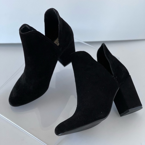 Steve Madden Black Suede Bootie Rookie Cut-out ankle boots Chunky Block Heels, 6 - Picture 9 of 10